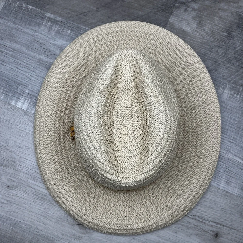 Columbia Straw Beach Sun Floppy Hat Unisex‎ Size S/M Braided Leather